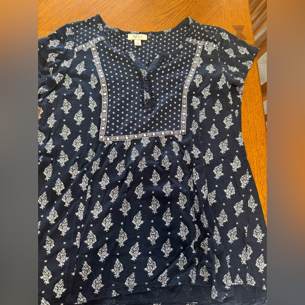 Style & Co. Dark Blue Floral Top